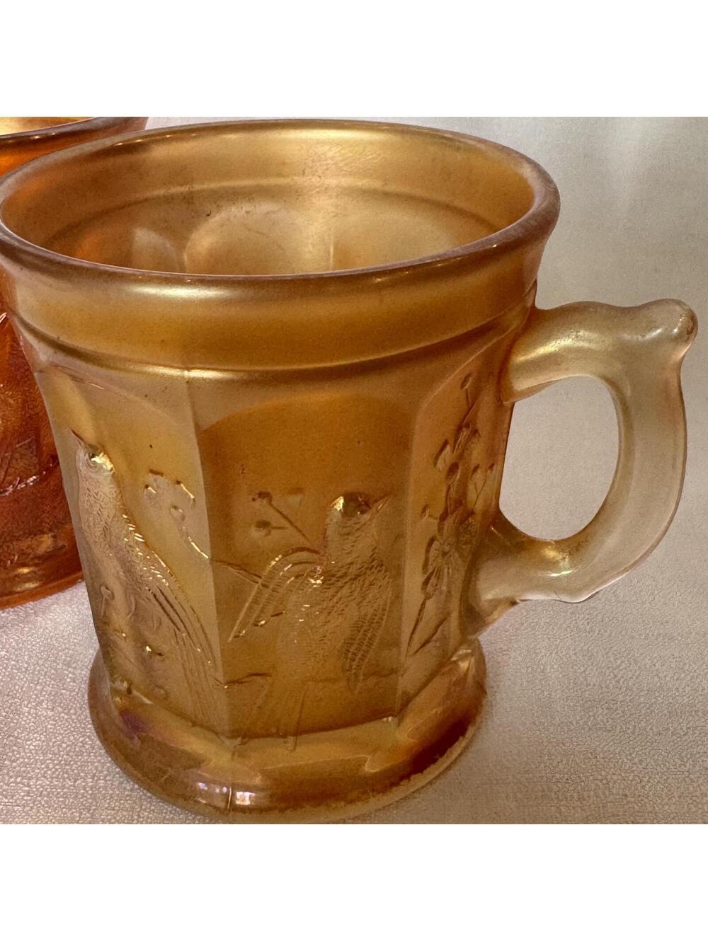 VTG Northwood Singing Birds Marigold Carnival Glass Mug Handled‎ Cup Antique - Picture 5 of 9